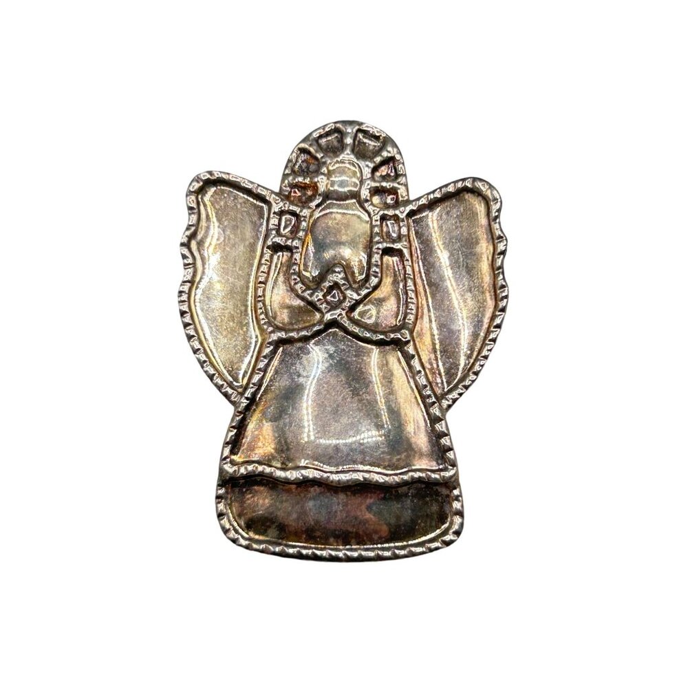 Brutalist Design Angel Pin Brooch & Pendant Signed Best Distressed Silver Color